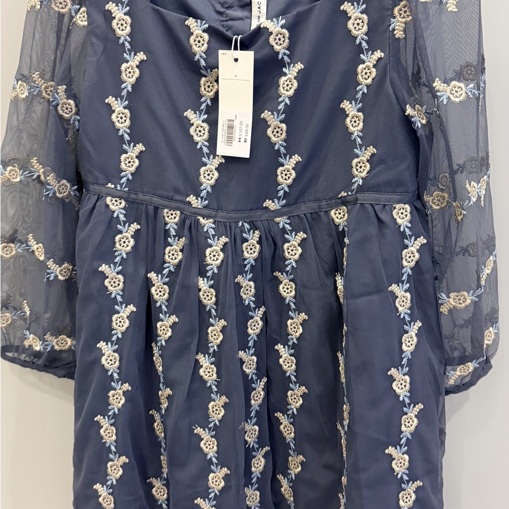 Janie and Jack Navy Dress with Cream Floral Embroidery